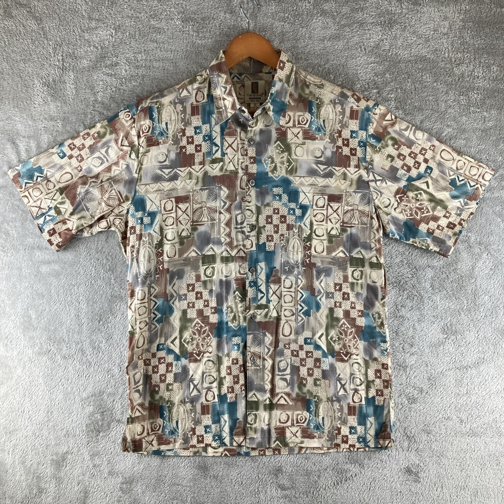 Tori‎ Richard Honolulu Shirt Mens Medium Hawaiian Ancient Geometric Vintage USA